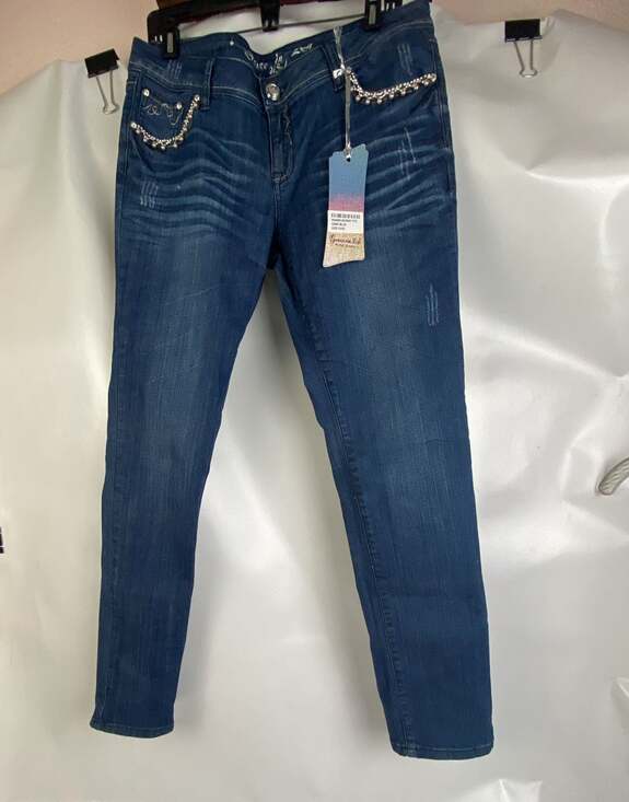 Grace in LA Denim - Grace in LA Women's Dark Blue Skinny Fit Embellished Sz 13/30